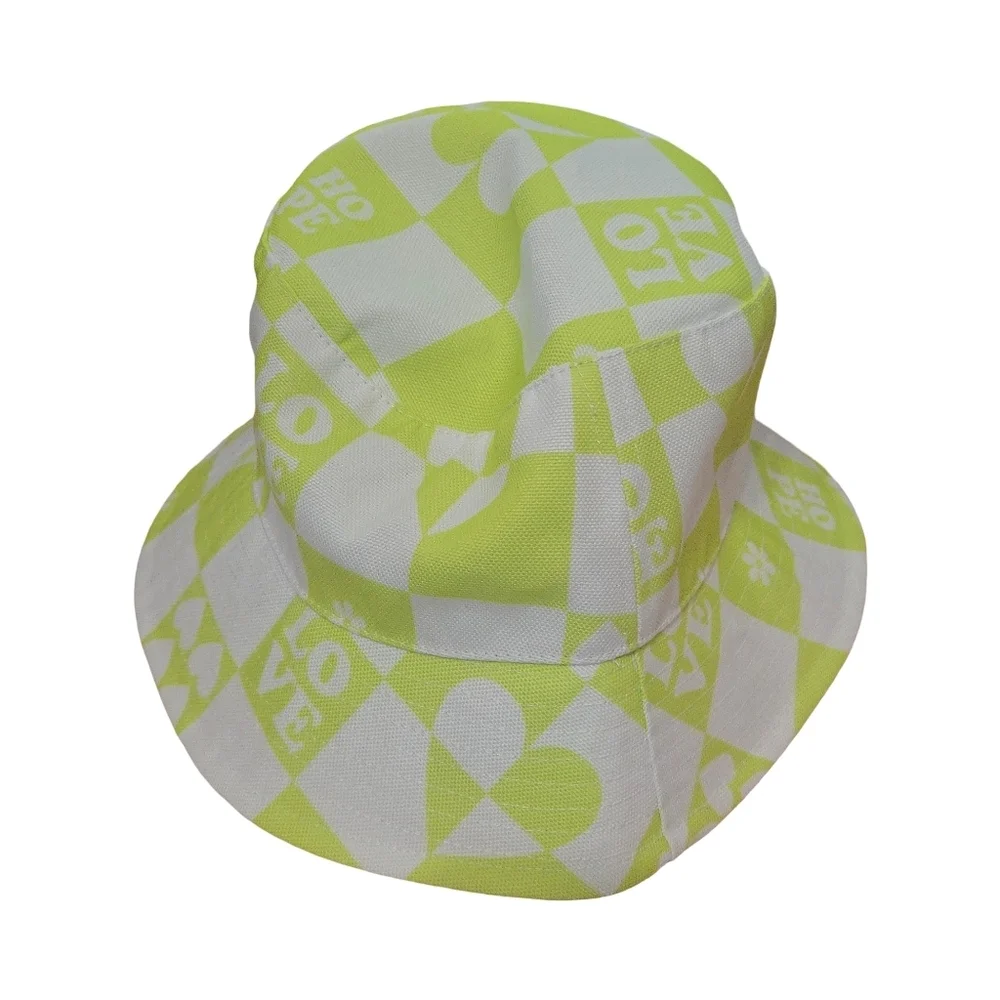 Bucket Hat. Lime And White Pattern OS